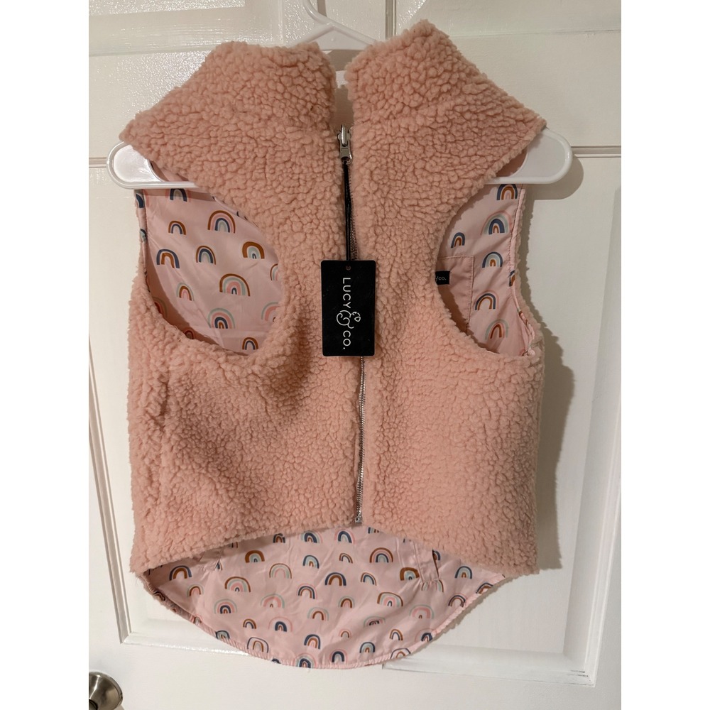 Lucy & Co Pink Rainbow Reversible Sherpa Dog Puffer Vest XXL New With Tags - Picture 3 of 5